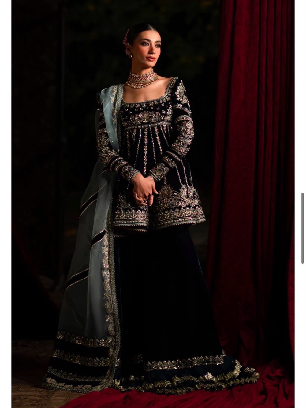 Nyra Couture - Navy blue Velvet, Pakistani designer dress - small